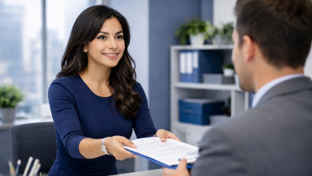 Invoice Factoring Timeline: How Long Does Factoring Take? - Woman handing papers to man